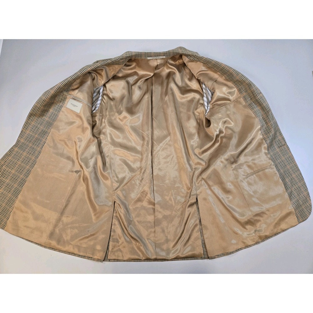 Burberry Men's Silk Wool 3 Btn Blazer Gold Brn Plaid Size 42 Lng Hole In Lining - Picture 3 of 16